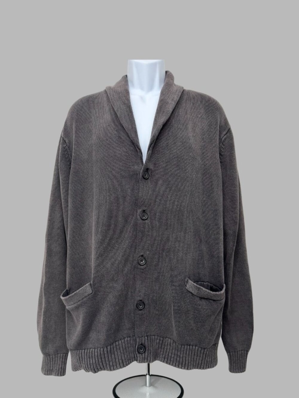 Goodthreads Men XXXL Shawl Collar Knit Cardigan Grandpa Sweater Charcoal Button